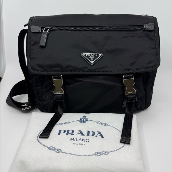 Prada Handbags - Prada Re-Nylon and Saffiano Leather shoulder bag.